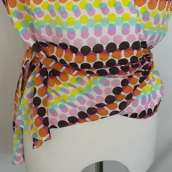Lafayette rainbow polka dot silk wrap blouse size 14 - Picture 3 of 10